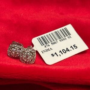 NIB 1 CTTW Genuine Diamond Halo Stud Earrings | Sterling Silver